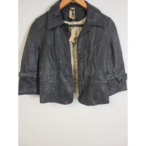 M DOMA Vintage 3/4 sleeve Black Leather Jacket